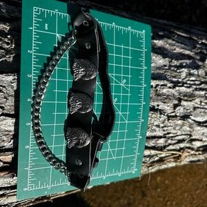 Leather Boot Choker OS Black Silver Eagle Studs Biker Chain Accessory